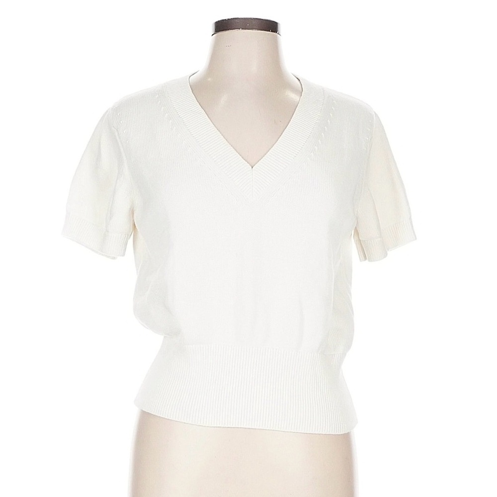 Reiss White V-Neck Short Sleeve Knit Top